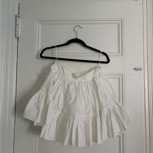 Mare Mare White Ruffled Off-Shoulder Top